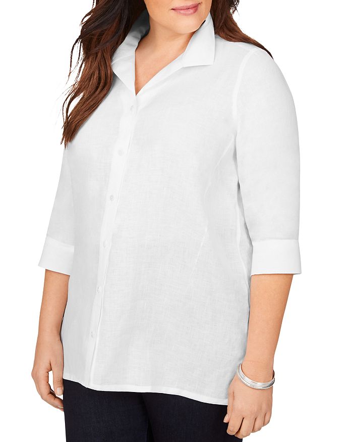 Foxcroft Plus Stirling Non-iron Linen Shaped Tunic In White