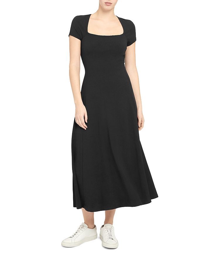 Theory Sculpture Square Neck Dress In Black
