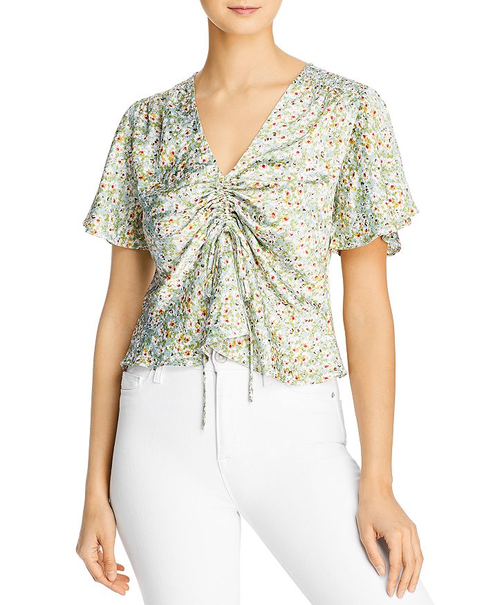 Lucy Paris Floral Printed Gathered Top - 100% Exclusive In Green Floral
