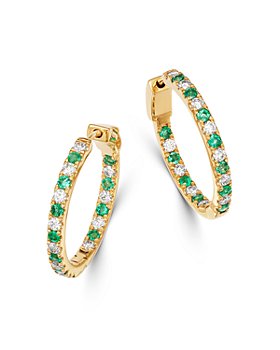 Bloomingdale's - Emerald & Diamond Inside Out Hoop Earrings in 14K Yellow Gold - 100% Exclusive