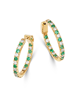 Bloomingdale's Emerald & Diamond Inside Out Hoop Earrings in 14K Yellow Gold - 100% Exclusive