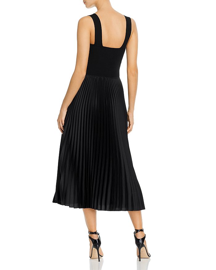 Theory Ribbed-knit And Pleated Satin-crepe Midi Dress In Black | ModeSens