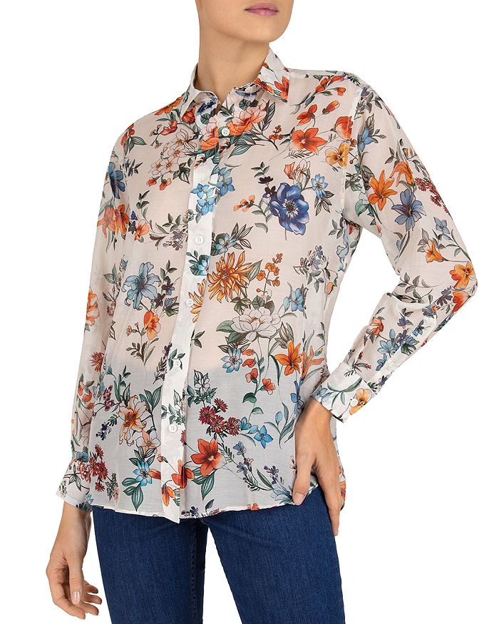 Gerard Darel Nessa Floral Print Shirt In Ecru