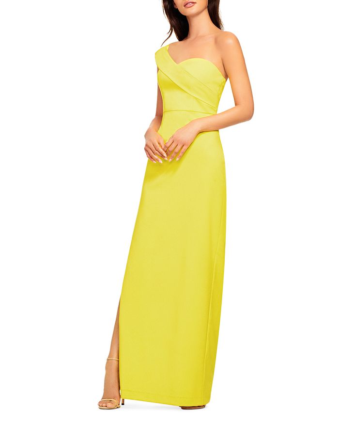 Aidan Mattox Aidan By  One-shoulder Evening Gown In Lemon