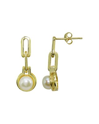 AQUA - Double Link & Cultured Freshwater Pearl Drop Earrings - Exclusive