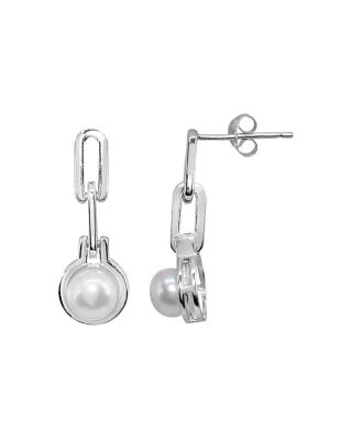 Aqua Double Link & Cultured Freshwater Pearl Drop Earrings - Exclusive