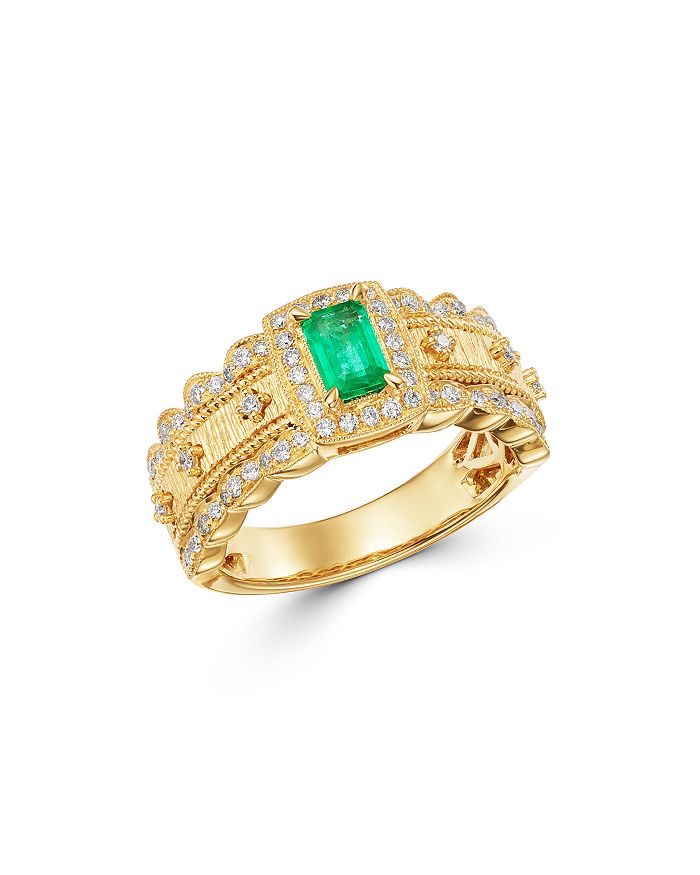 Bloomingdale's Emerald & Diamond Ring In 14k Yellow Gold - 100% Exclusive In Emerald/gold