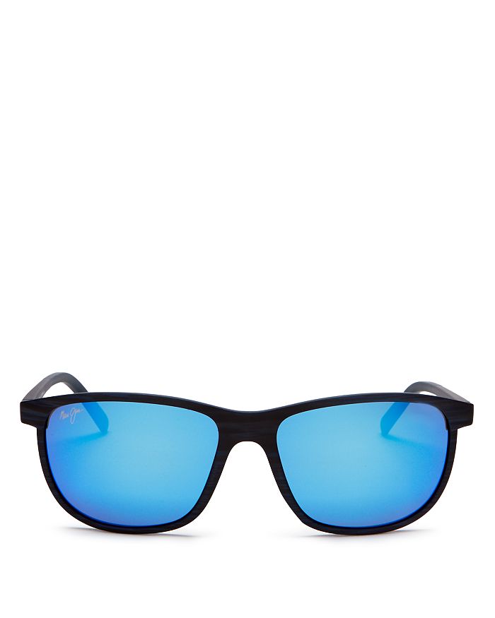 Maui Jim Lele Kawa Polarized Square Sunglasses, 58mm In Dark Navy Stripe/blue Hawaii Mirrored Polarized