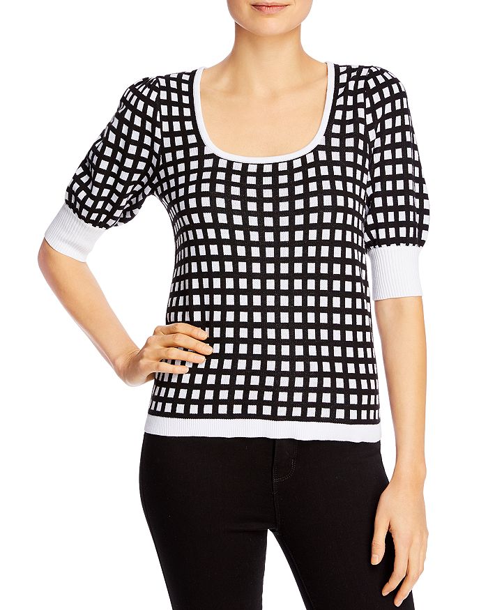 Design History Checkered Short-sleeve Sweater In Onyx/white