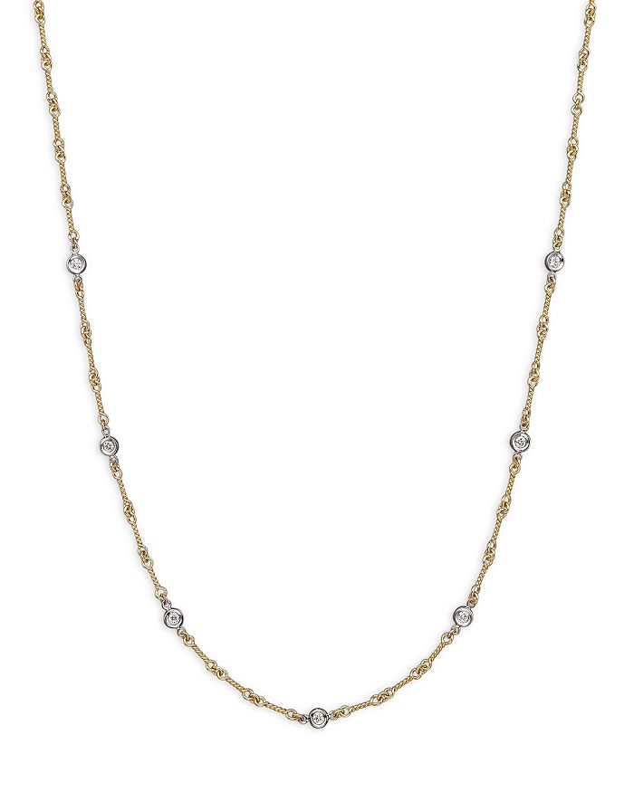 Shop Roberto Coin 18k Yellow And White Gold Diamond Station Necklace, 16 In White/gold