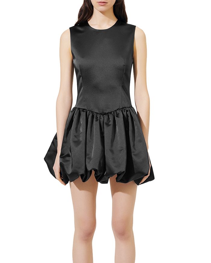 Maje Rolling Bubble-skirt Dress In Black