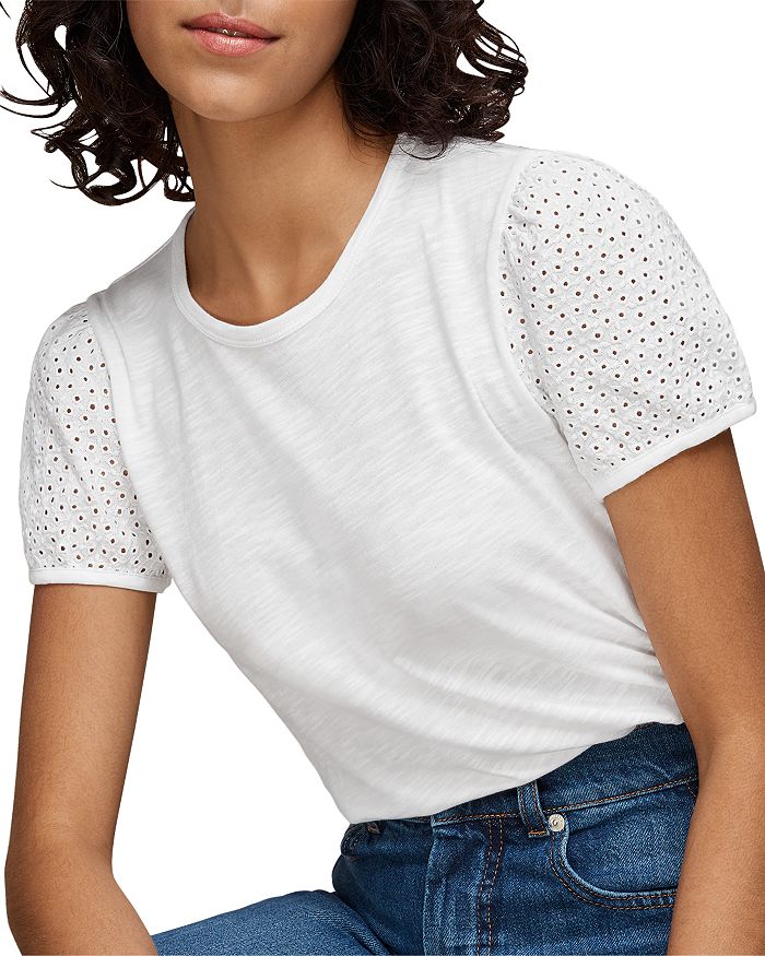 Shop Whistles Broderie Puffed-sleeve Tee In White