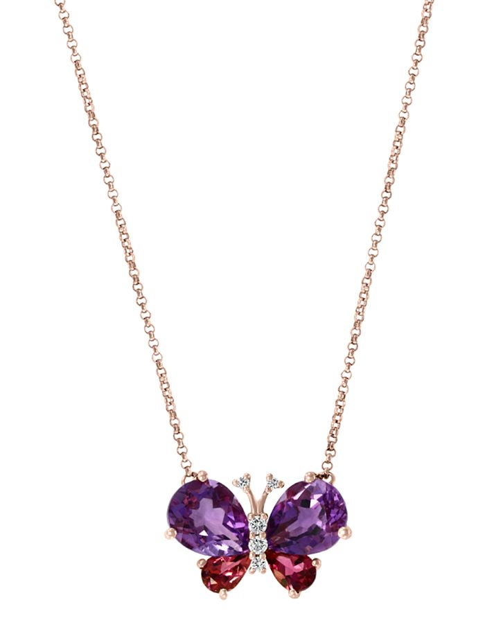 Bloomingdale's - Multi-Gemstone & Diamond Butterfly Pendant Necklace in 14K Rose Gold, 18"L - 100% Exclusive