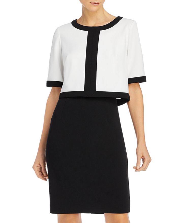 Adrianna Papell Colour-blocked Popover Dress In Black/ivory