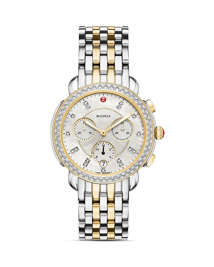 Michele Sidney Stainless Steel Diamond Chronograph, 38mm In White/two Tone