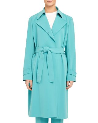 teal belted wrap coat