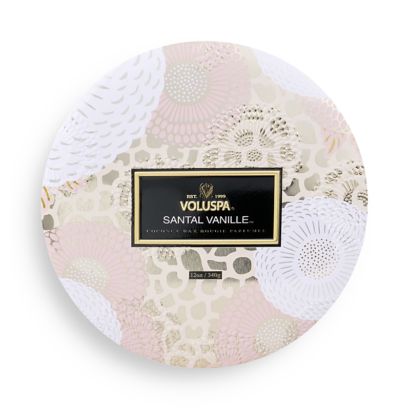 Voluspa Santal Vanille 3 Wick Tin Candle, 12 Oz. In White