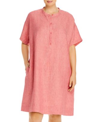 Eileen Fisher Plus Organic Linen Mandarin Collar Dress | Bloomingdale's