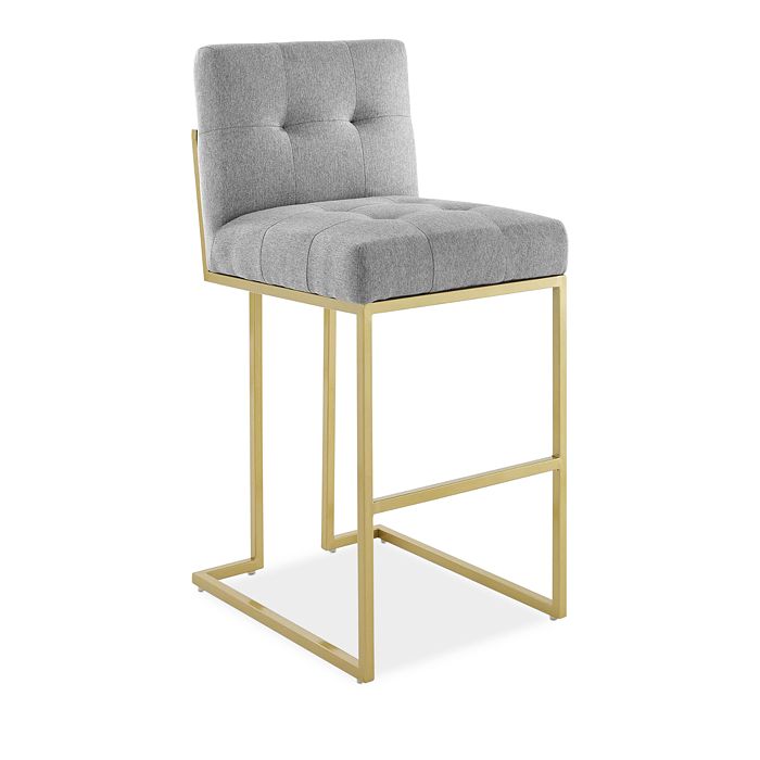 Modway Privy Gold Stainless Steel Upholstered Fabric Bar Stool In Gray
