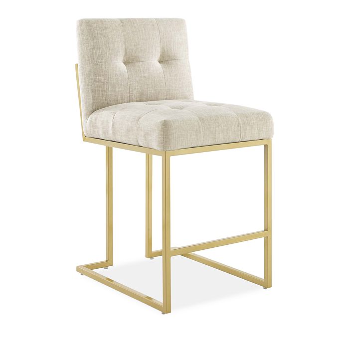 Modway Privy Gold Stainless Steel Upholstered Fabric Counter Stool In Beige