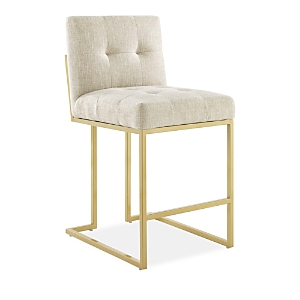Modway Privy Gold Stainless Steel Upholstered Fabric Counter Stool In Beige