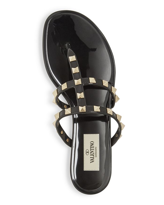 Shop Valentino Women's Summer Rockstud Pvc Thong Sandals In Black/gold