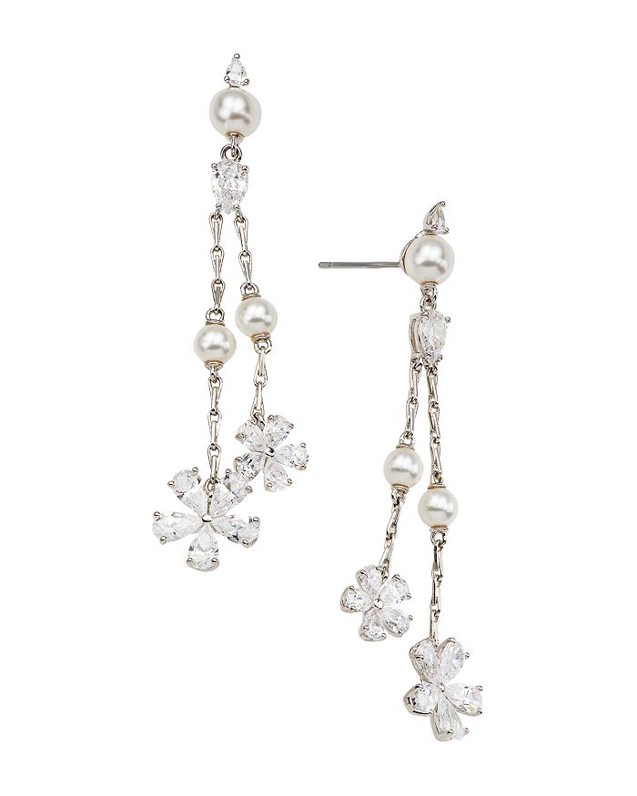 Nadri Nadi Ambrosia Cubic Zirconia & Imitation Pearl Flower Drop Earrings In Silver