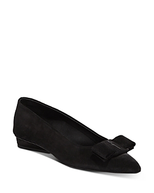 Ferragamo Viva Bow-embellished Suede Point-toe Flats In Nero Suede