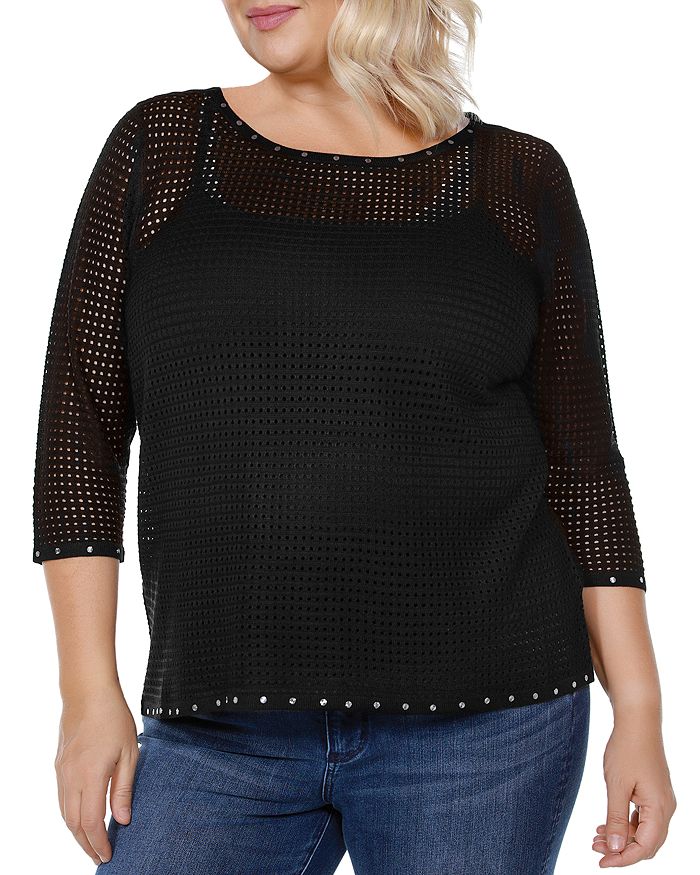 BELLDINI PLUS EMBELLISHED POINTELLE SWEATER,BS20002X