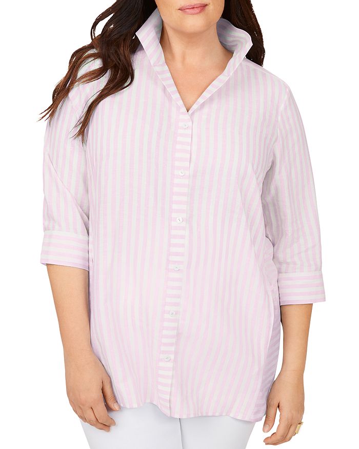 Foxcroft Plus Soraya Simple Striped Tunic In Softshell Pink
