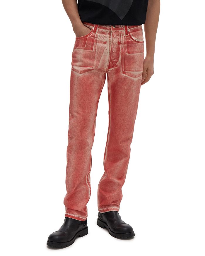 HELMUT LANG MASC HI STRAIGHT FIT JEANS IN RED VOLCANO LACQUER,K05DM202