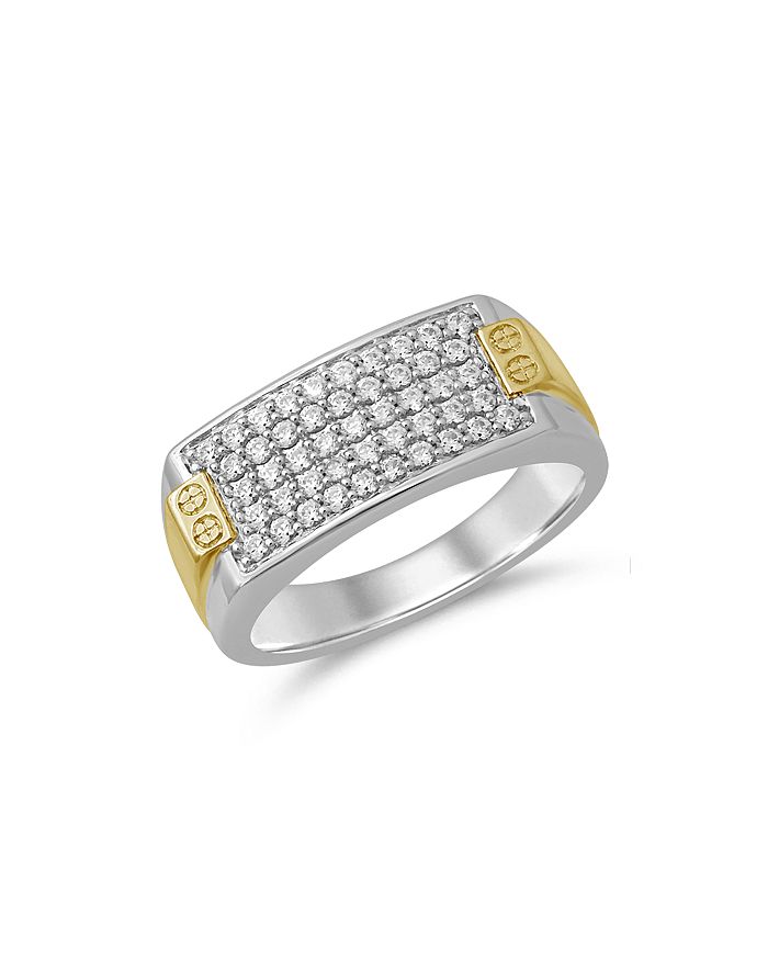 Bloomingdale's Men's Diamond Two Tone Square Cluster Ring In 14k Yellow Gold & White Gold, 0.75 Ct. T.w. - 100% Exc In White/gold