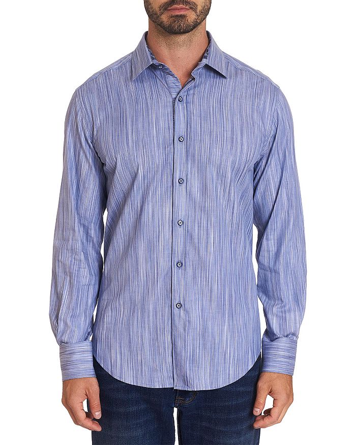 dressing gownRT GRAHAM VANDOORNE COTTON STRETCH YARN-DYED STRIPE CLASSIC FIT BUTTON-UP SHIRT,RS201057CF