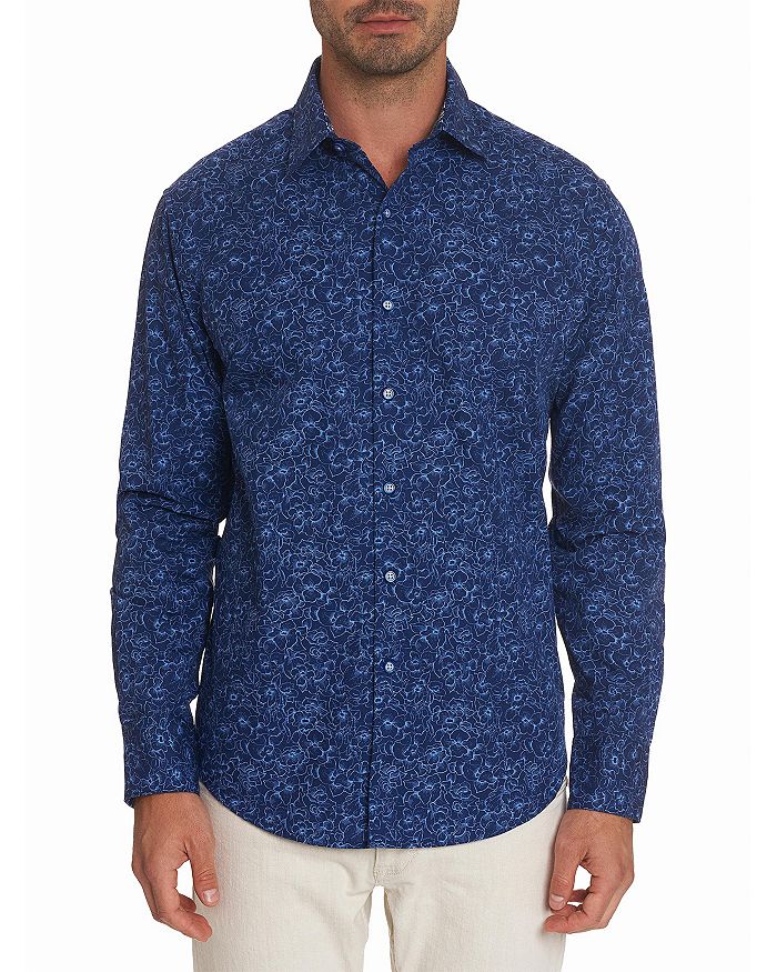 dressing gownRT GRAHAM OVERHAUL COTTON HIBISCUS PRINT CLASSIC FIT BUTTON-UP SHIRT,RS201048CF