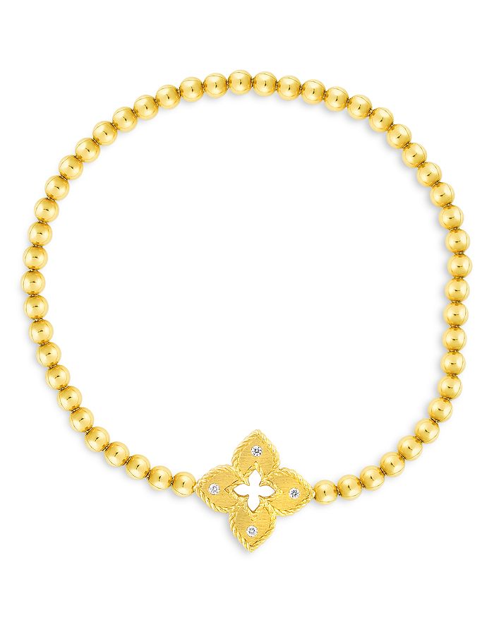 Roberto Coin 18k Yellow Gold Venetian Princess Diamond Small Flower Bracelet In White/gold