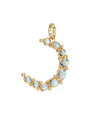 18K Yellow Gold Royal BM Diamond & Blue Moonstone Crescent Pendant