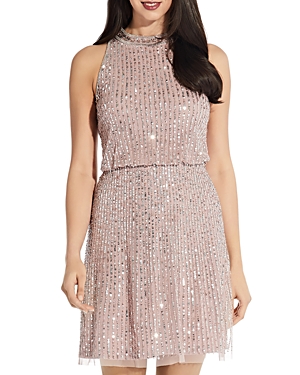 Adrianna Papell Blouson Sequin Dress In Dusted Petal