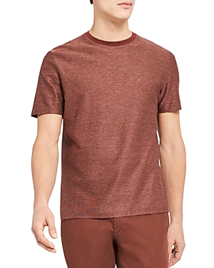Theory Milan Micro Grid Crewneck T-shirt In Pimento/white/pink