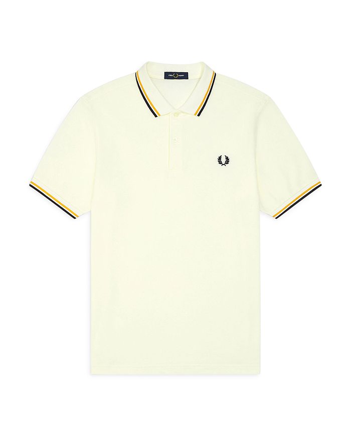 Fred Perry Twin Tipped Slim Fit Polo In Snow / Gold / Black