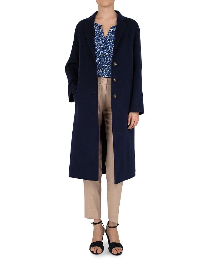 Gerard Darel Button-front Long Double-face Wool Coat In Blue