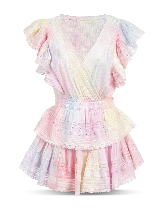Loveshackfancy Gwen Ruffle Cotton Eyelet Minidress In Multi Tie Dye