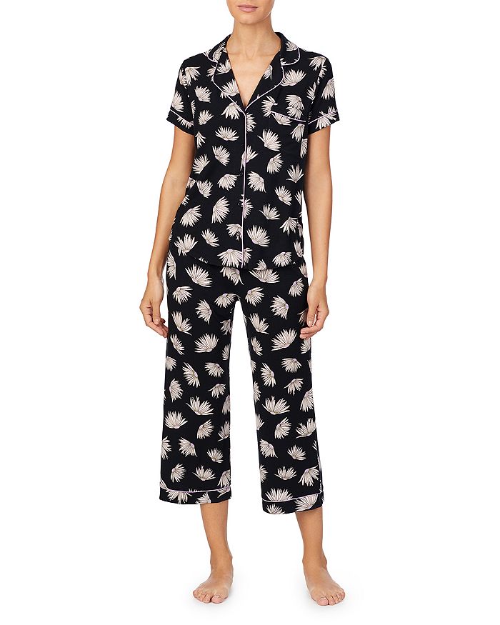 Kate Spade New York Printed Cropped Pajama Set In Black Print
