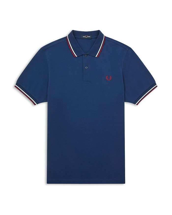 Fred Perry Twin Tipped Slim Fit Polo In Deep Marine/ Snow White/ Tawny Port