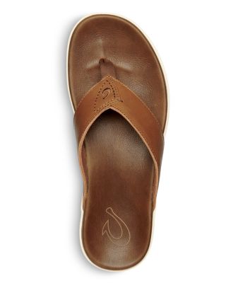 Olukai Nalukai Sandal Men\'s Size 11 Brown White Leather Flip Flop Comfort Olukai Nalukai Tan Leather Beach Flip Flop Sandals Shoes  main image 3