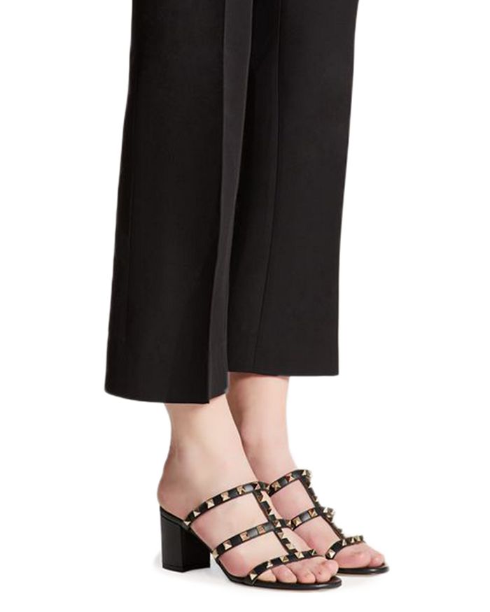 Shop Valentino Women's Rockstud Block Heel Slide Sandals In Black