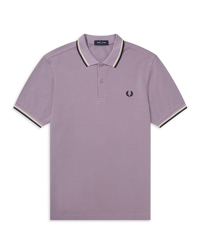 Fred Perry Twin Tipped Slim Fit Polo In Lavendar Ash/butter Icing/black