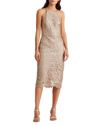 ralph lauren gold lace dress