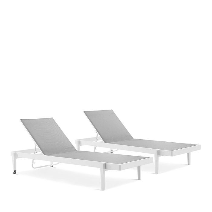Modway Charleston Outdoor Patio Aluminum Chaise Lounge Chair, Set Of 2 In White/gray