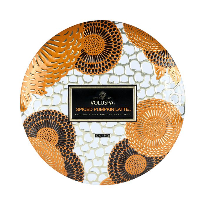 VOLUSPA SPICED PUMPKIN LATTE 3 WICK DECORATIVE TIN CANDLE WITH LID,72221