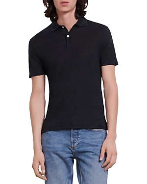 Sandro Beach Linen Polo Style Tee In Navy Blue